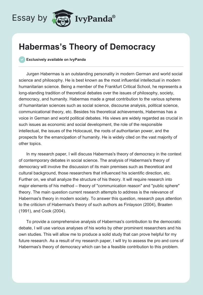 Habermas’s Theory of Democracy. Page 1