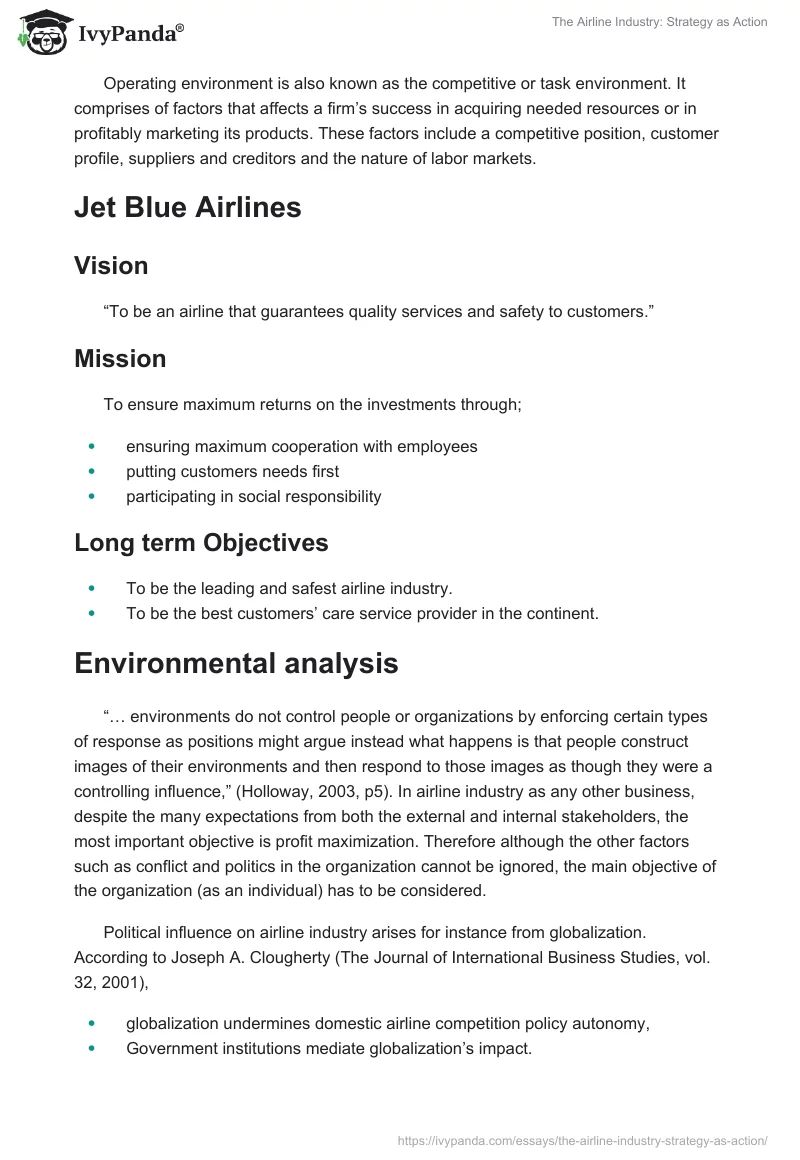 The Airline Industry: Strategy as Action. Page 2