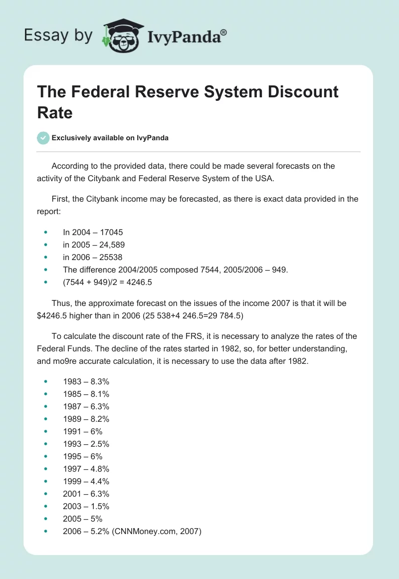The Federal Reserve System Discount Rate. Page 1