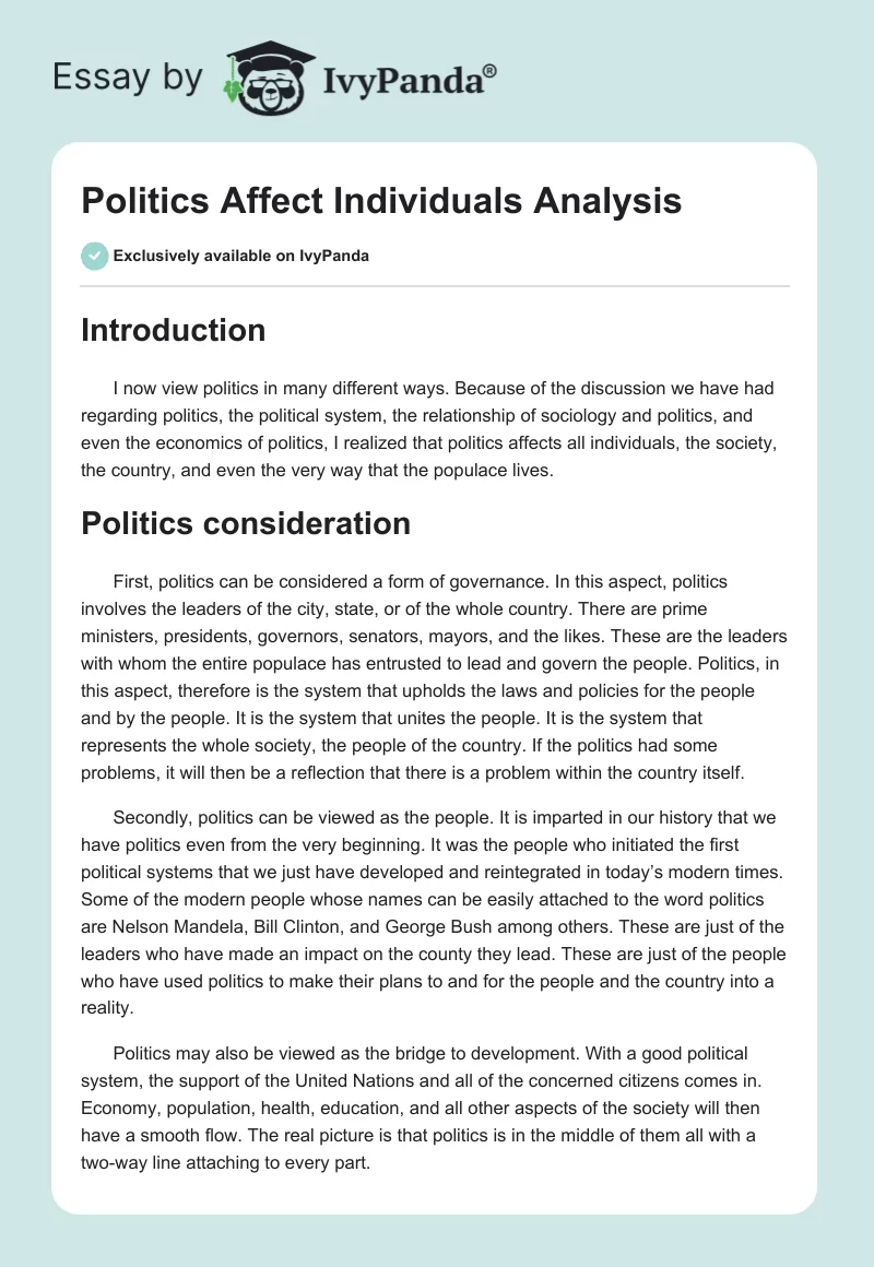 Politics Affect Individuals Analysis. Page 1