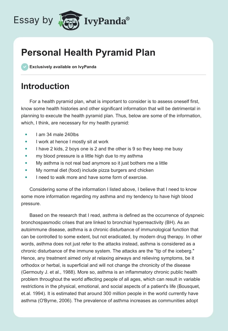 Personal Health Pyramid Plan. Page 1