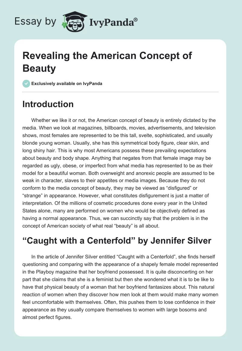 Revealing the American Concept of Beauty. Page 1