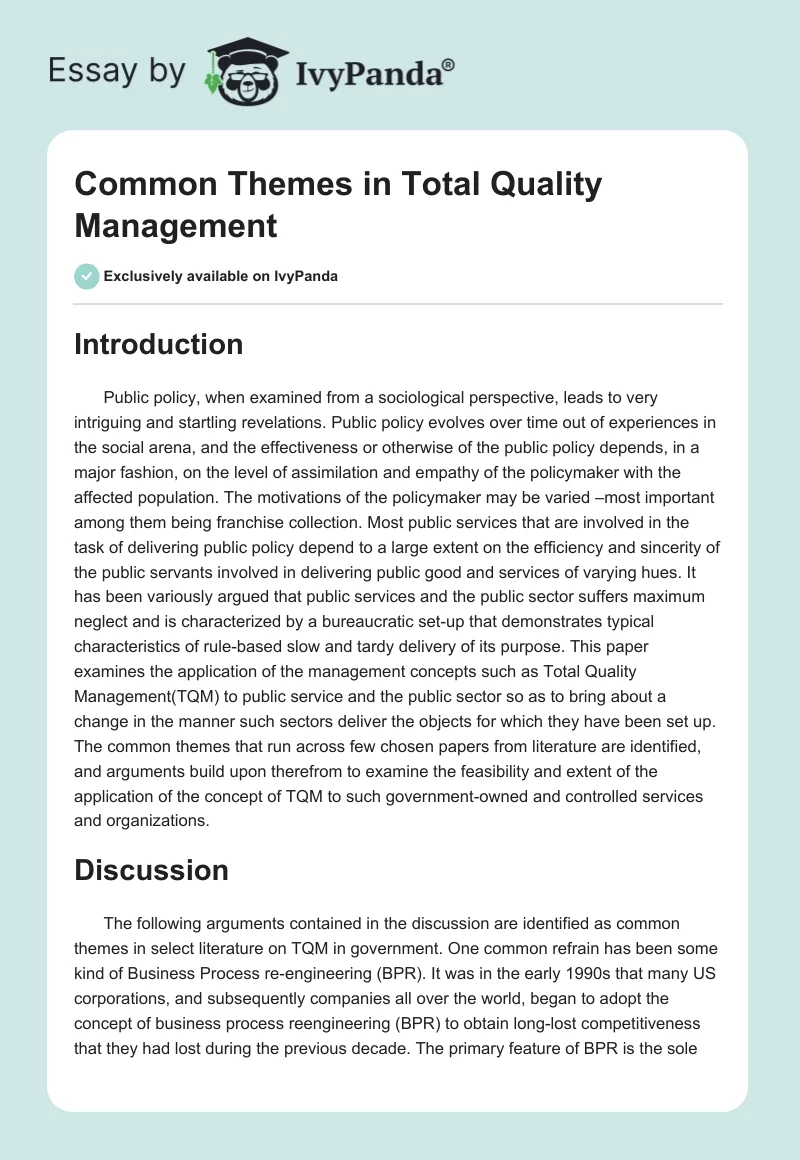 Common Themes in Total Quality Management. Page 1