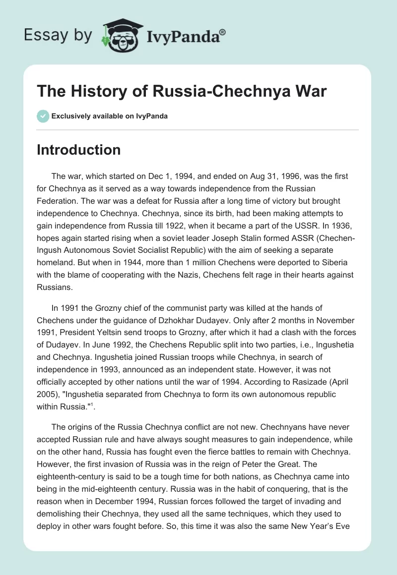 The History of Russia-Chechnya War. Page 1