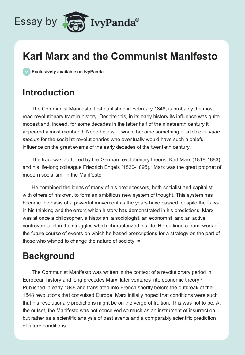 Karl Marx and the "Communist Manifesto". Page 1