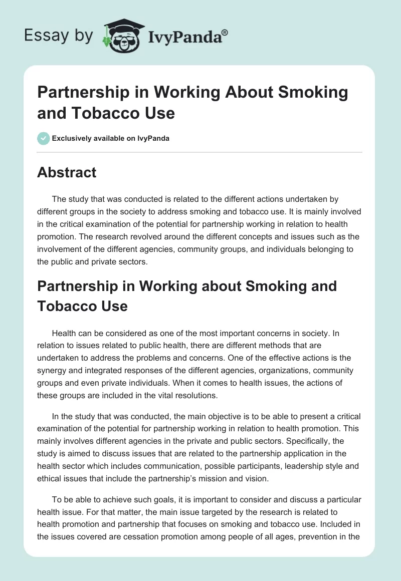 Partnership in Working About Smoking and Tobacco Use. Page 1