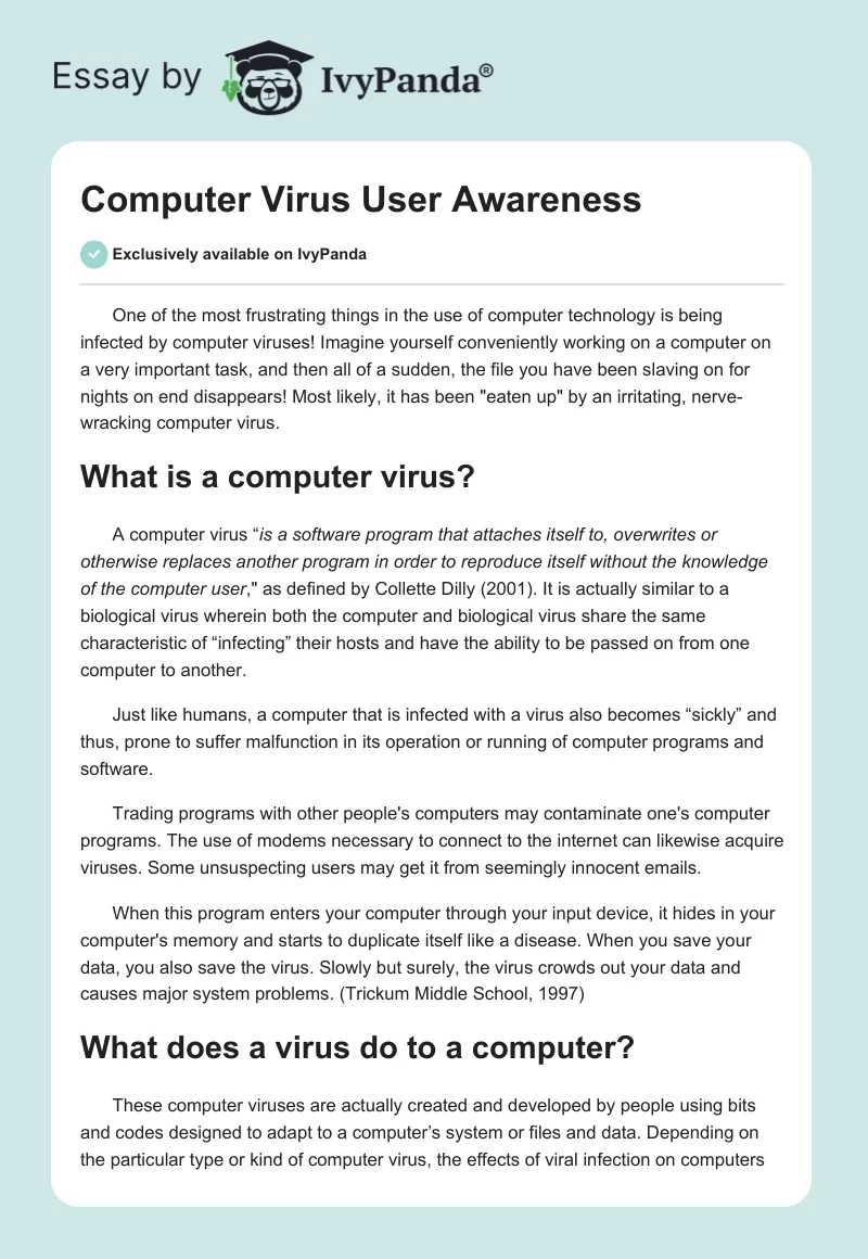 Computer Virus User Awareness. Page 1