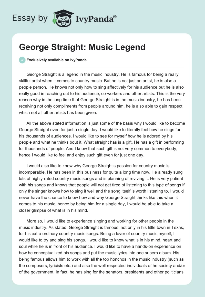 George Straight: Music Legend. Page 1