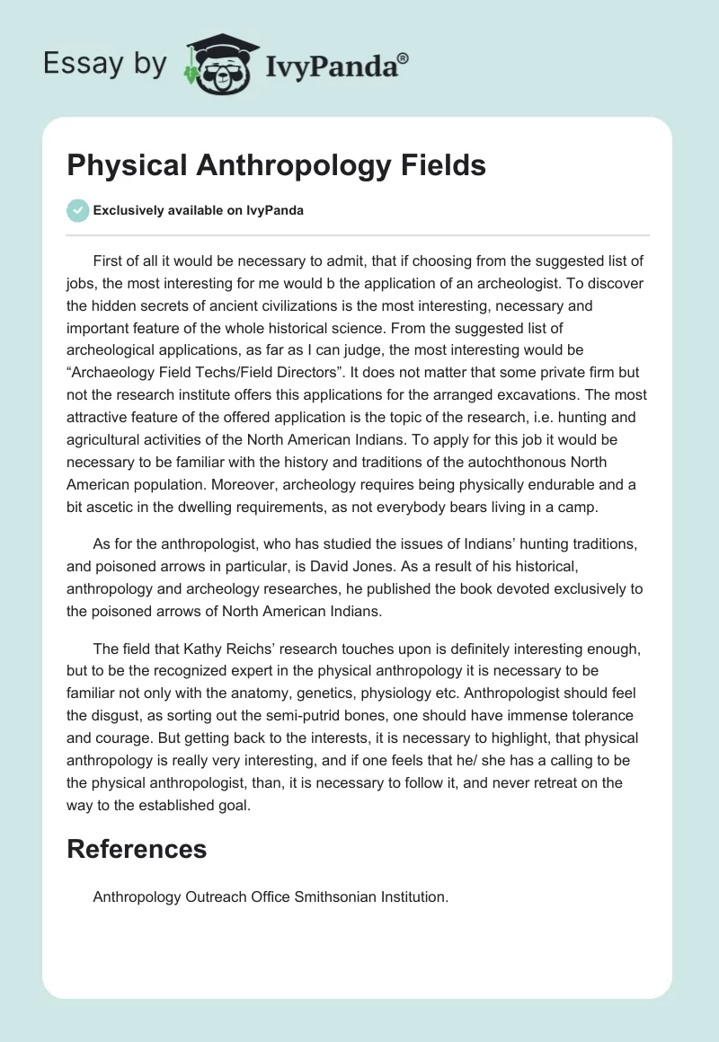 Physical Anthropology Fields. Page 1