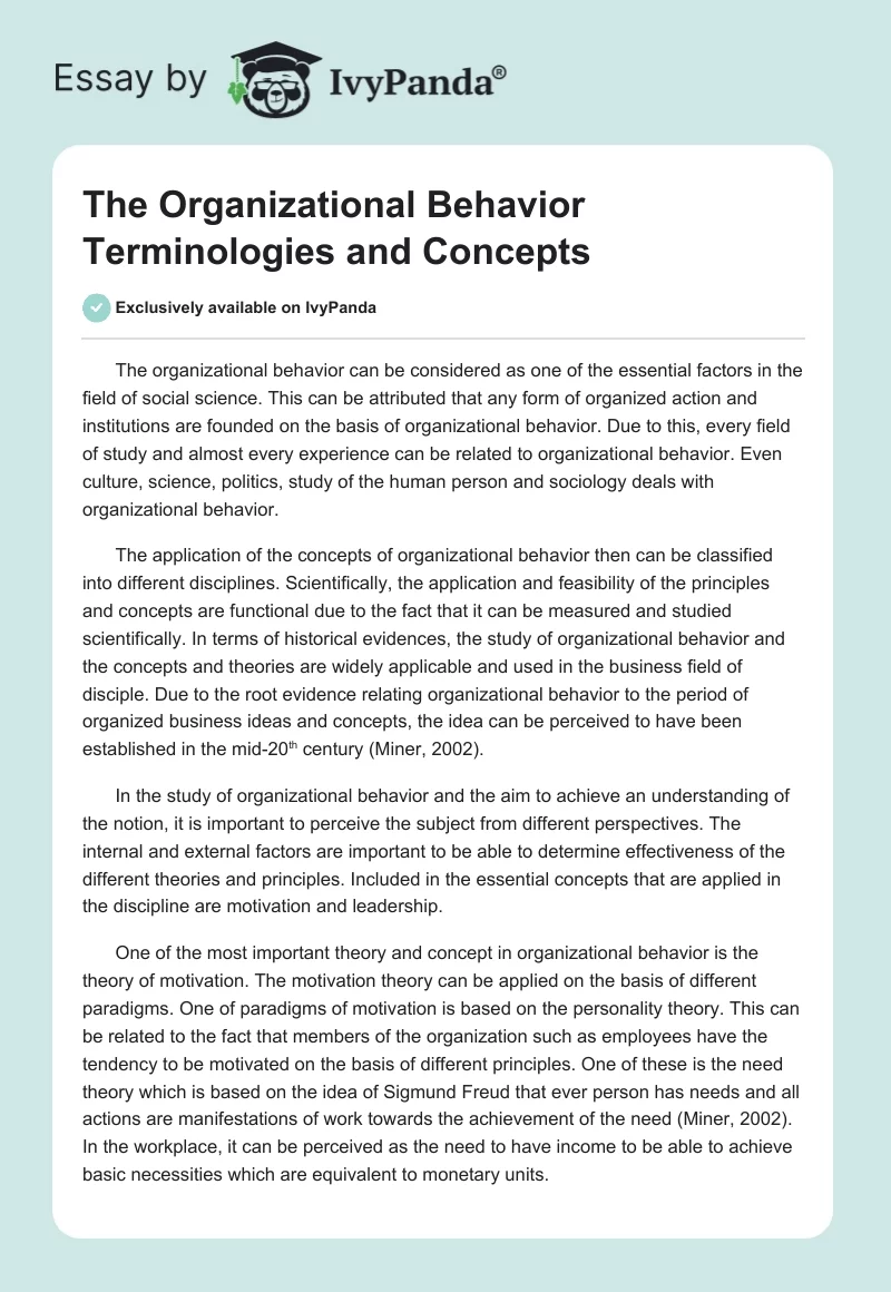 The Organizational Behavior Terminologies and Concepts. Page 1