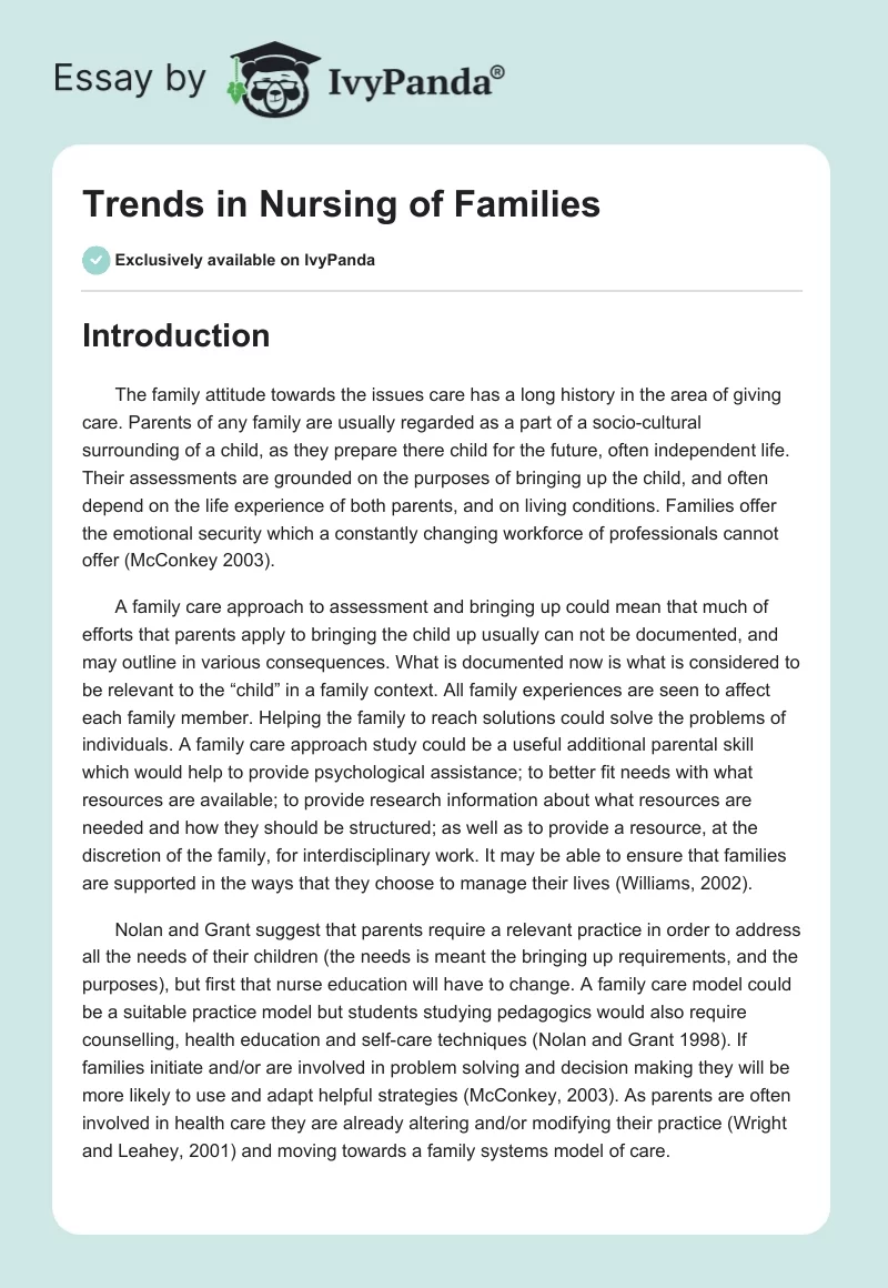 Trends in Nursing of Families. Page 1