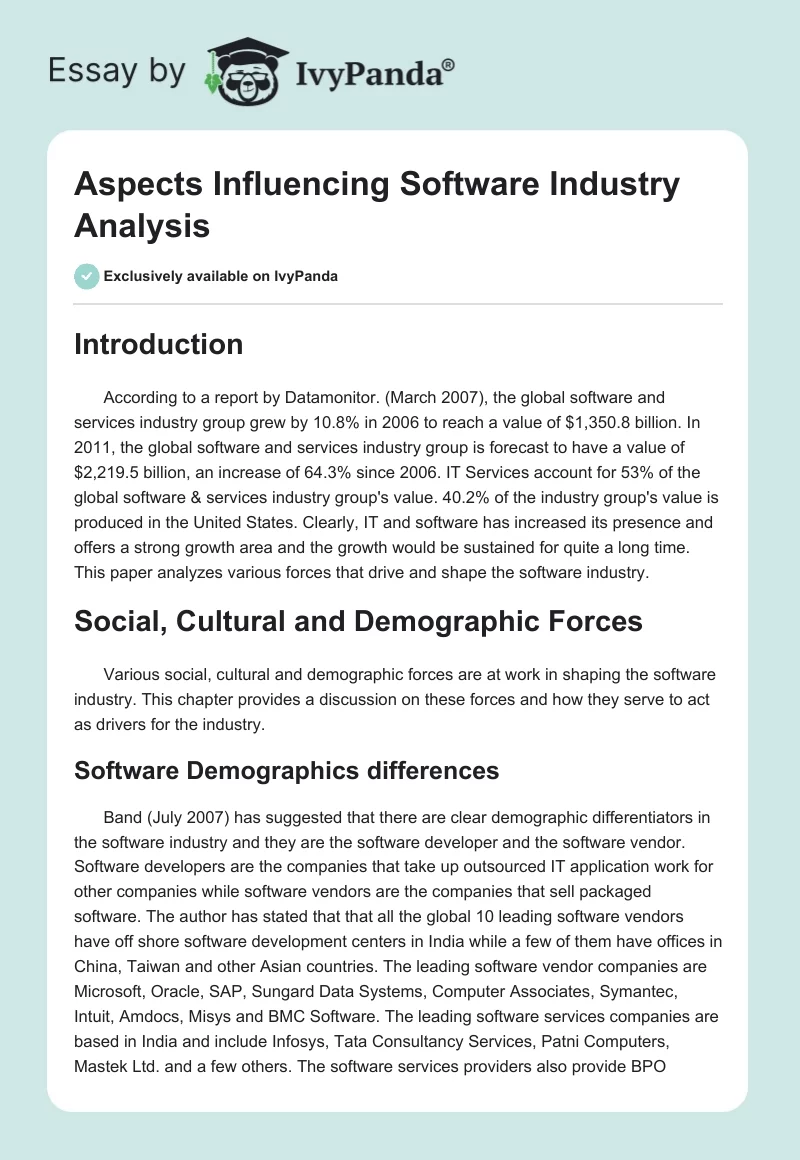 Aspects Influencing Software Industry Analysis. Page 1