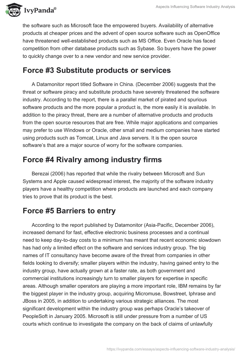 Aspects Influencing Software Industry Analysis. Page 5