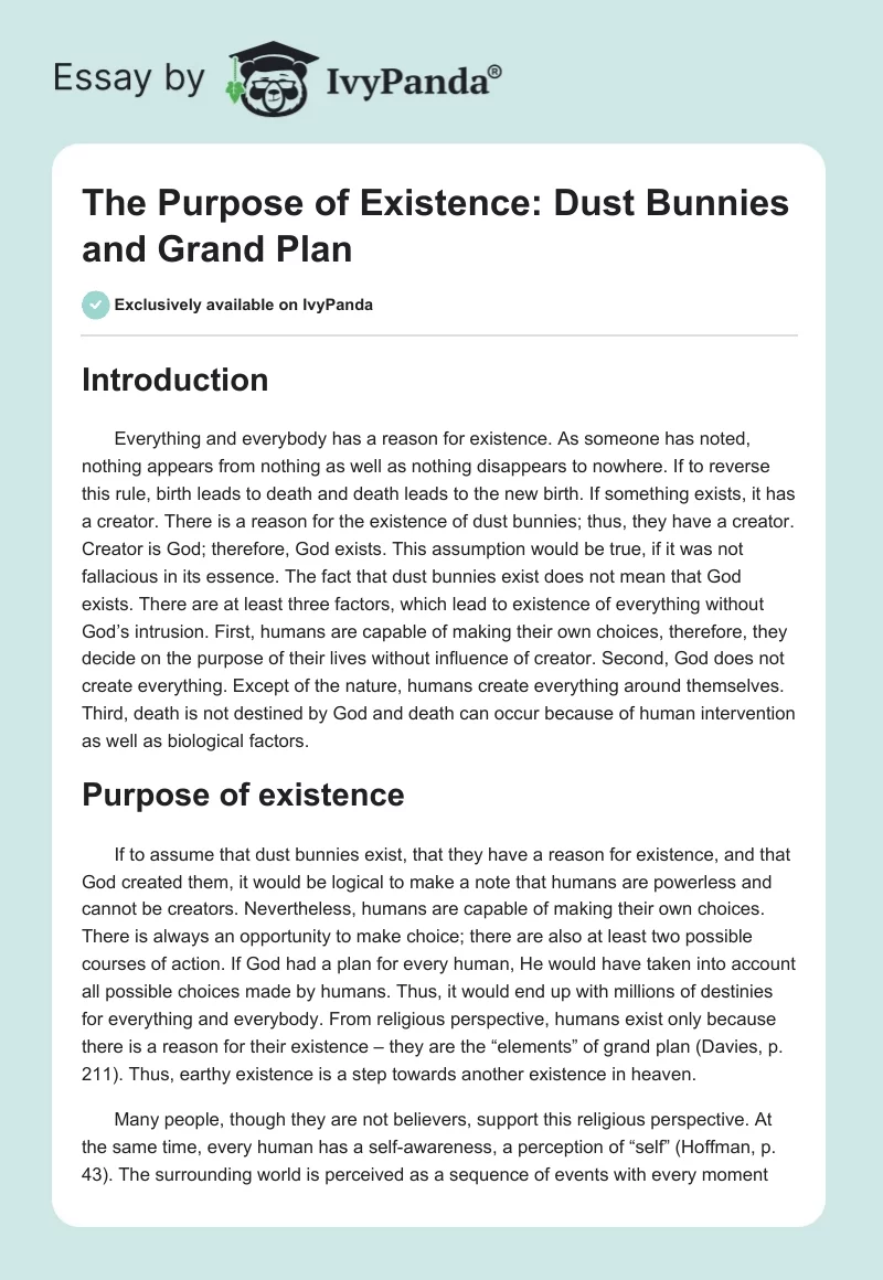 The Purpose of Existence: Dust Bunnies and Grand Plan. Page 1