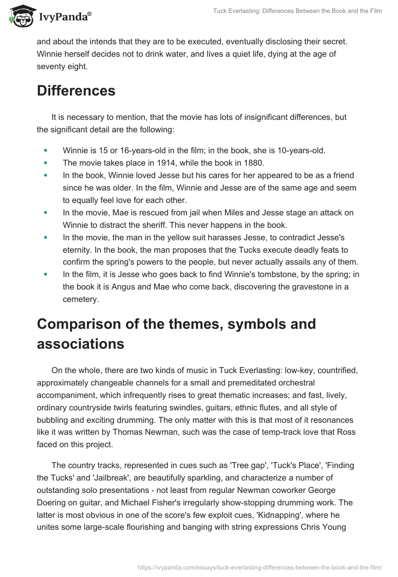 Tuck Everlasting: Differences Between the Book and the Film. Page 2