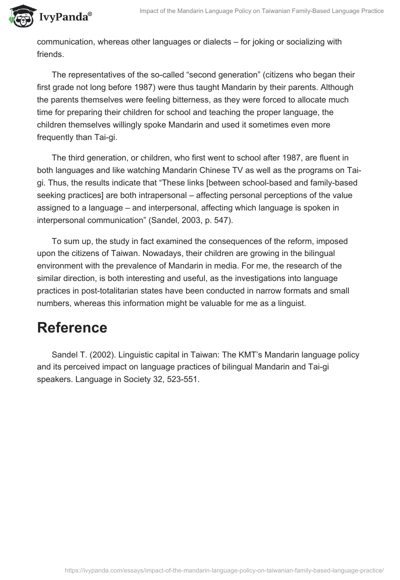 Impact of the Mandarin Language Policy on Taiwanian Family-Based Language Practice. Page 2