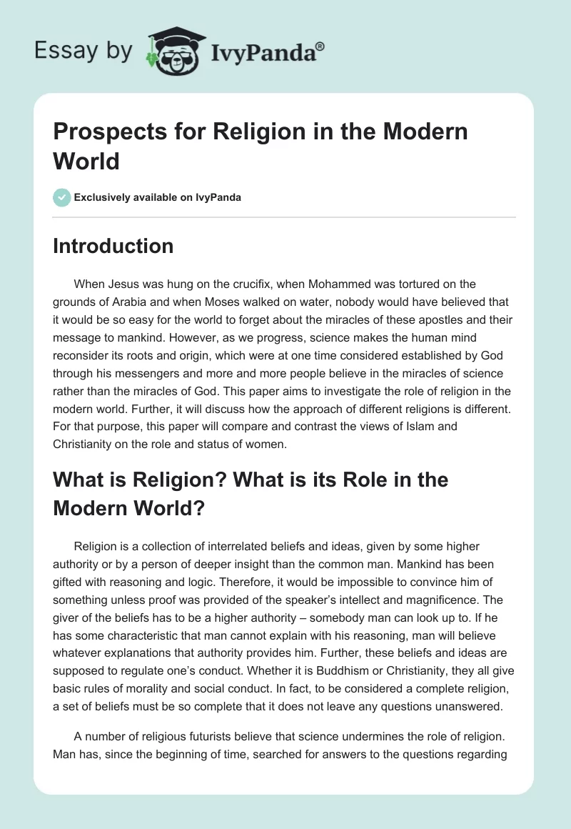 Prospects for Religion in the Modern World. Page 1