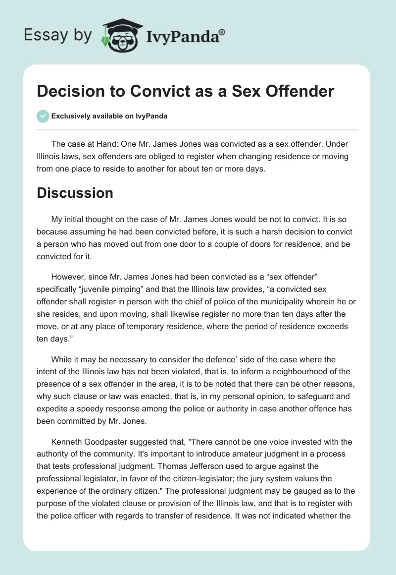 Decision to Convict as a Sex Offender. Page 1
