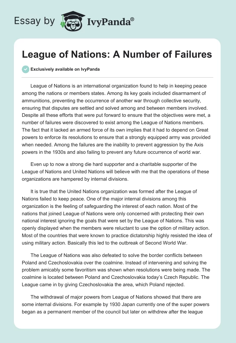League of Nations: A Number of Failures. Page 1