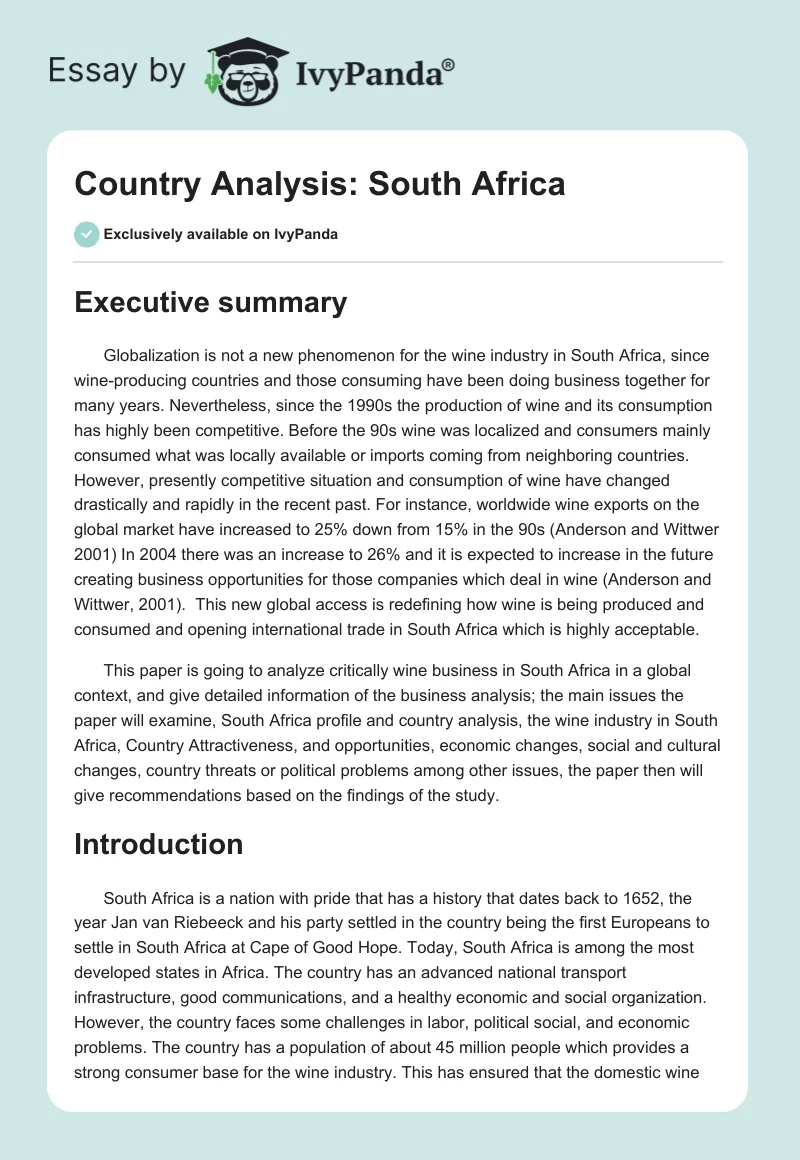 Country Analysis: South Africa. Page 1