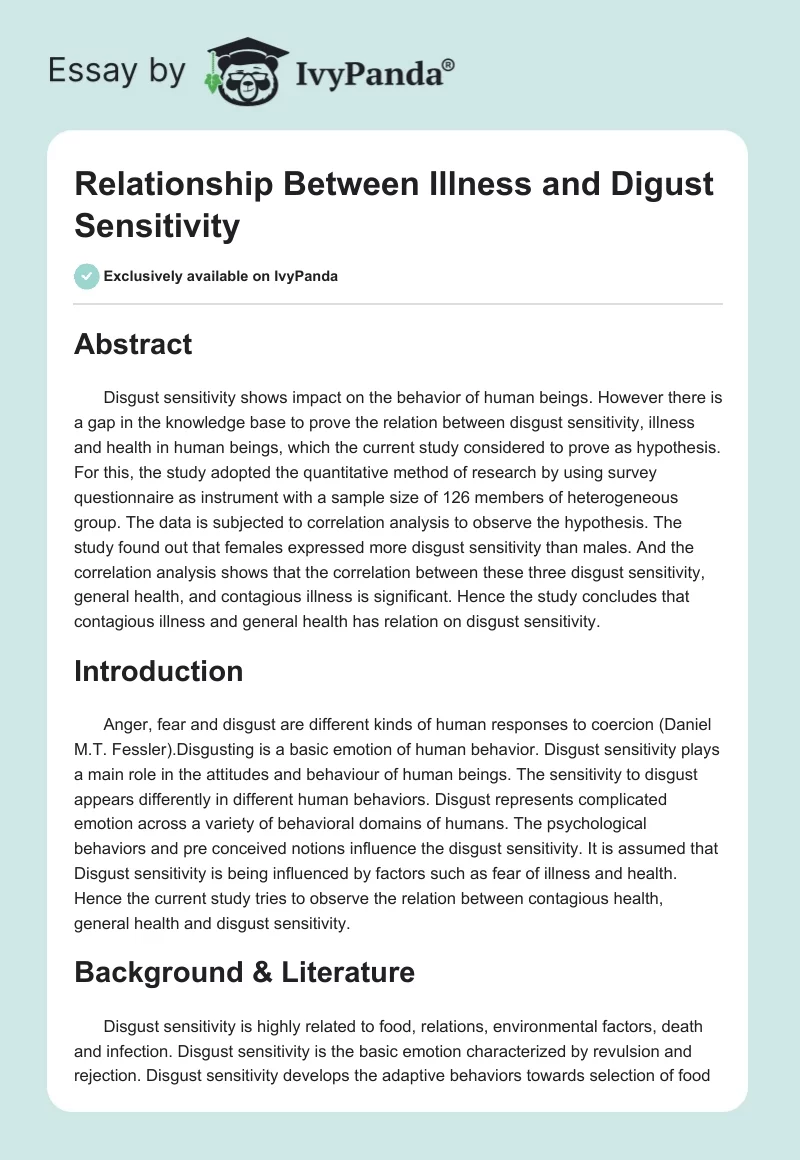 Relationship Between Illness and Digust Sensitivity. Page 1