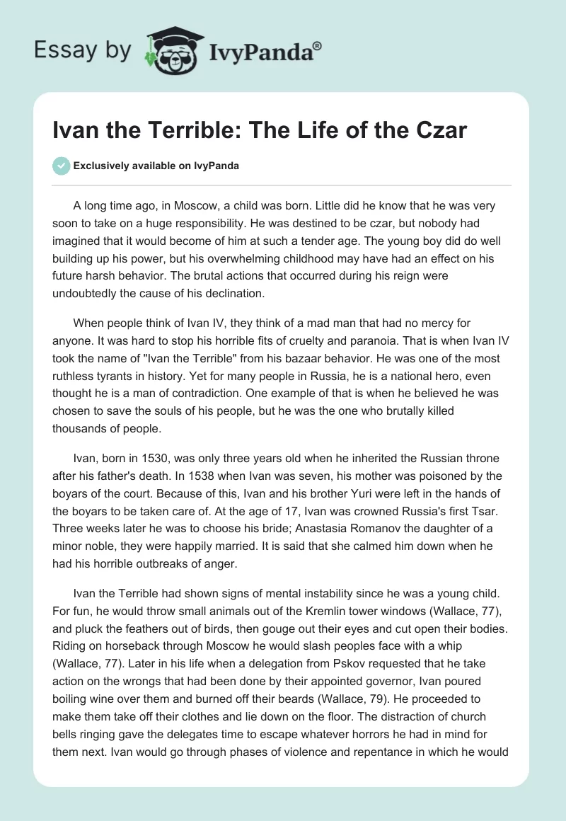 Ivan the Terrible: The Life of the Czar. Page 1