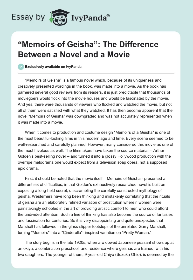 “Memoirs of Geisha”: The Difference Between a Novel and a Movie. Page 1