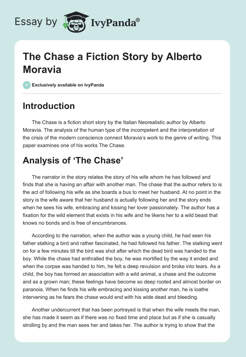 "The Chase" a Fiction Story by Alberto Moravia. Page 1