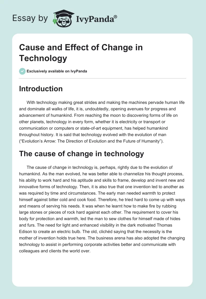Cause and Effect of Change in Technology. Page 1