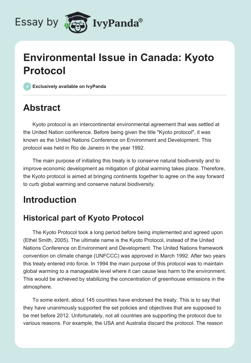 Environmental Issue in Canada: Kyoto Protocol. Page 1