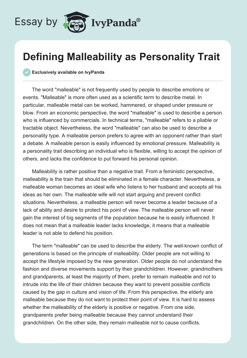 Defining Malleability as Personality Trait. Page 1