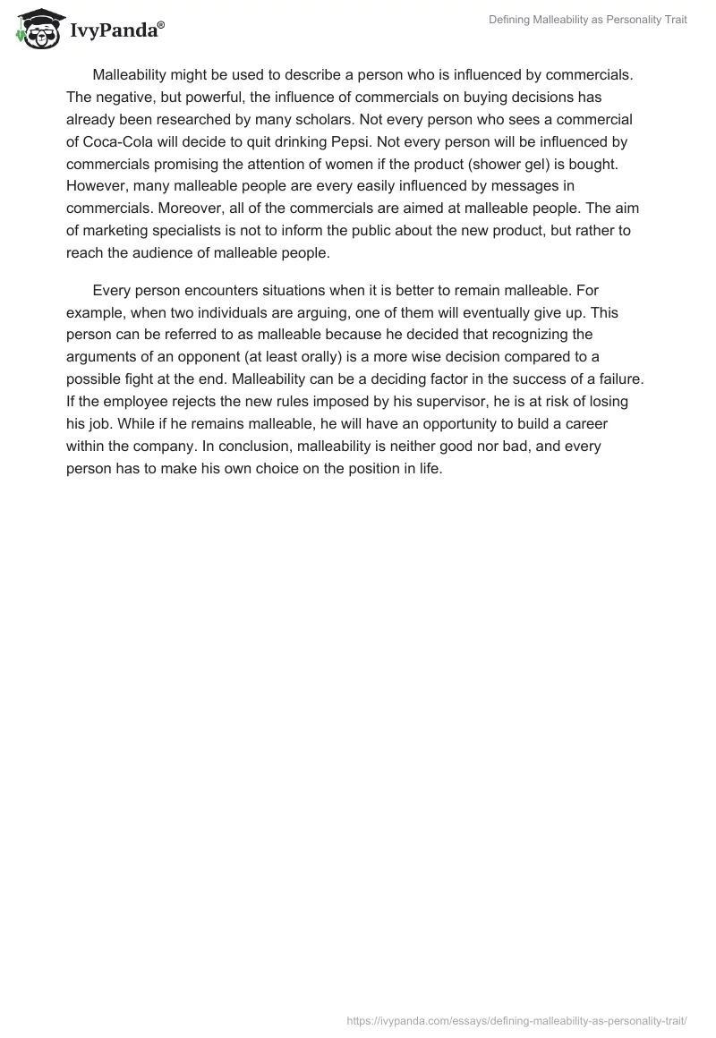 Defining Malleability as Personality Trait. Page 2
