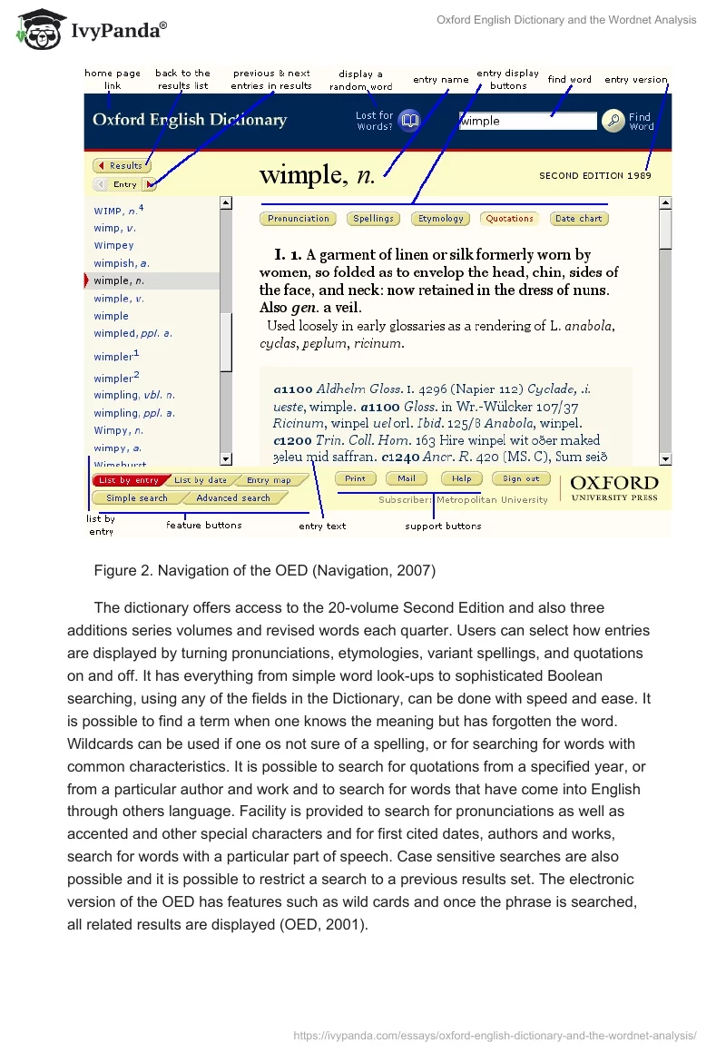 Oxford English Dictionary and the Wordnet Analysis. Page 3