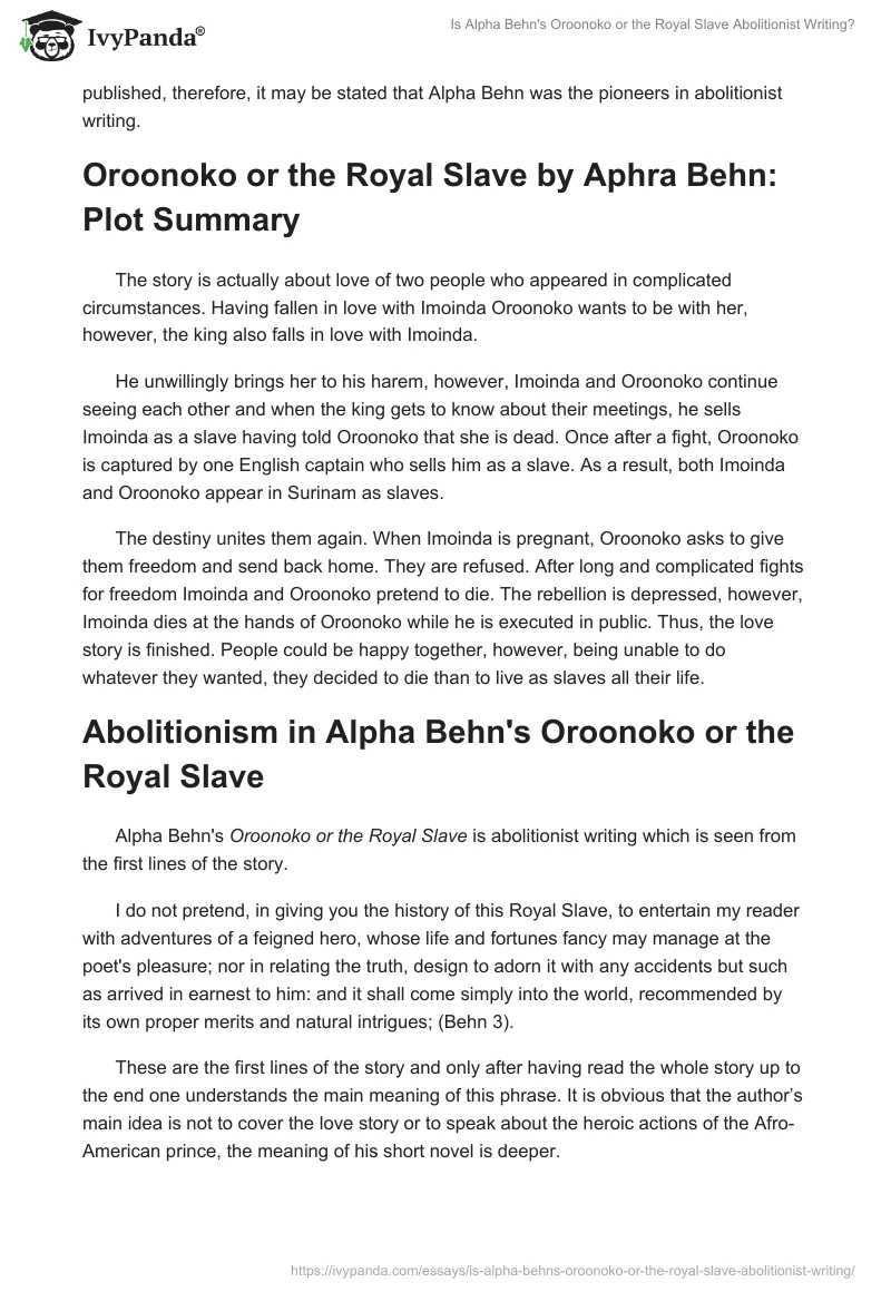 Is Alpha Behn's Oroonoko or the Royal Slave Abolitionist Writing?. Page 2