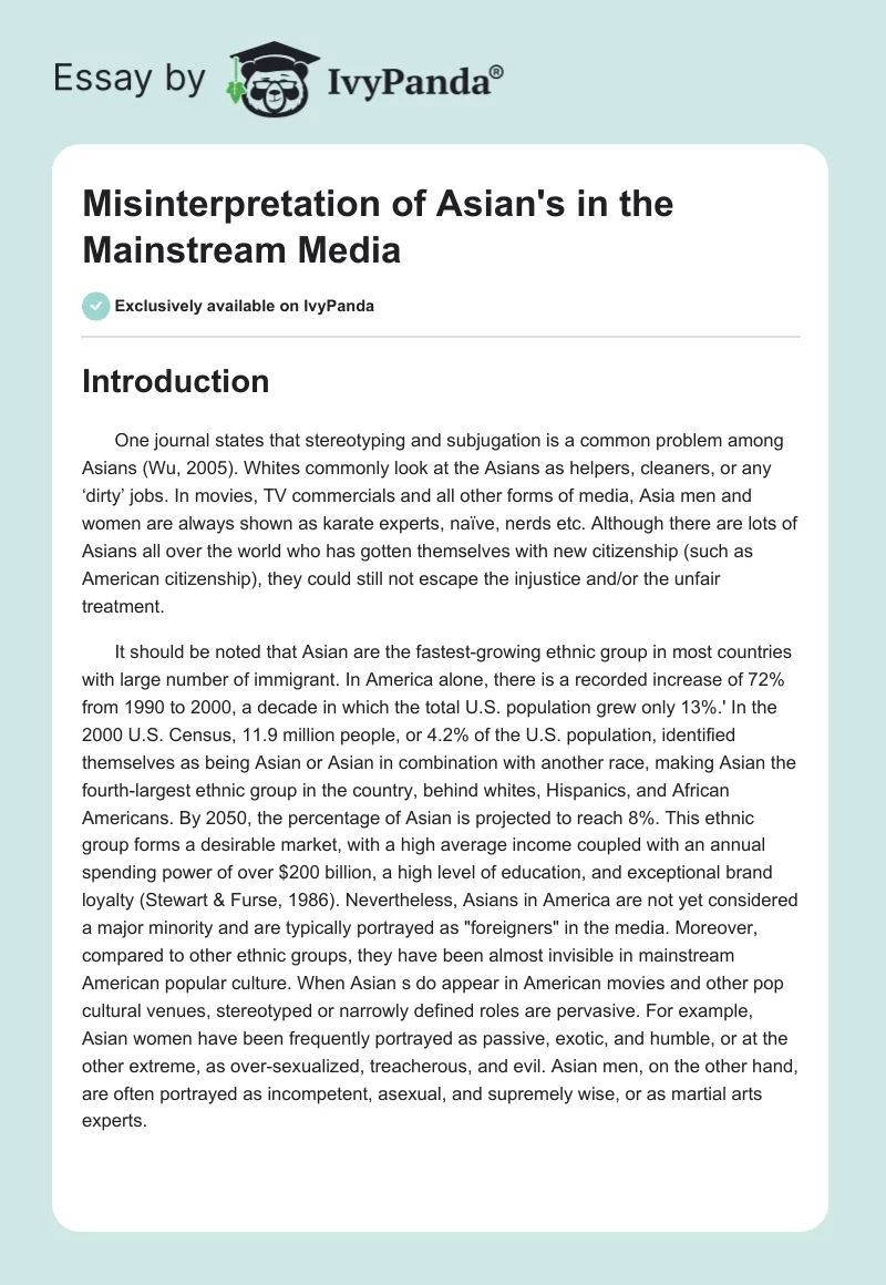 Misinterpretation of Asian's in the Mainstream Media. Page 1