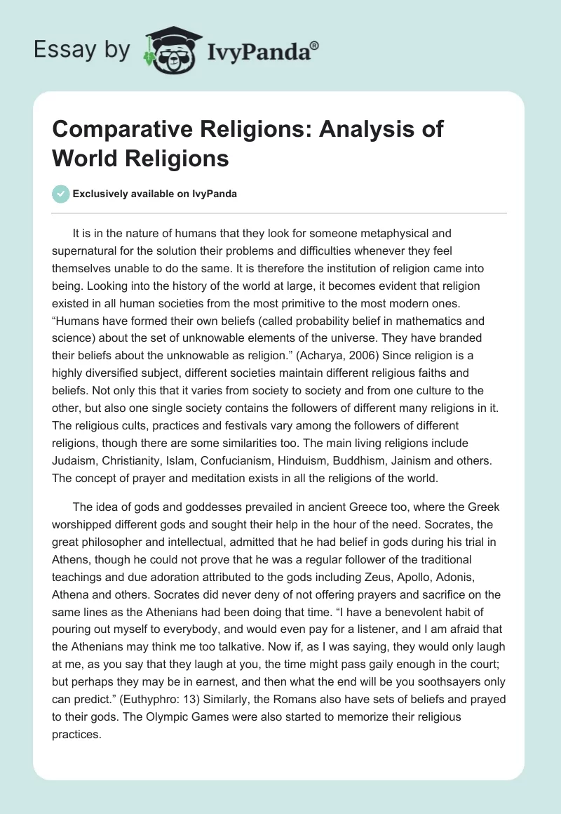 Comparative Religions: Analysis of World Religions. Page 1