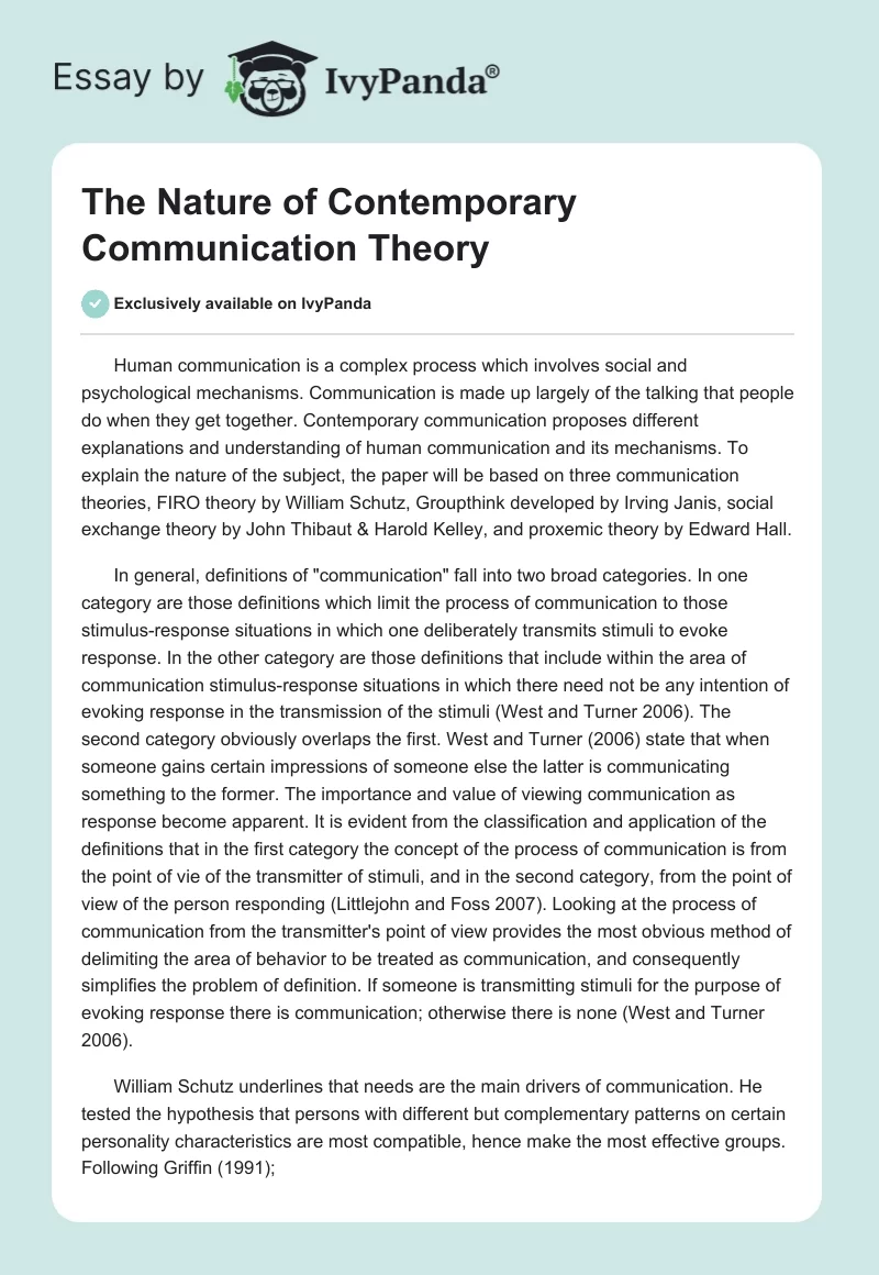 The Nature of Contemporary Communication Theory. Page 1