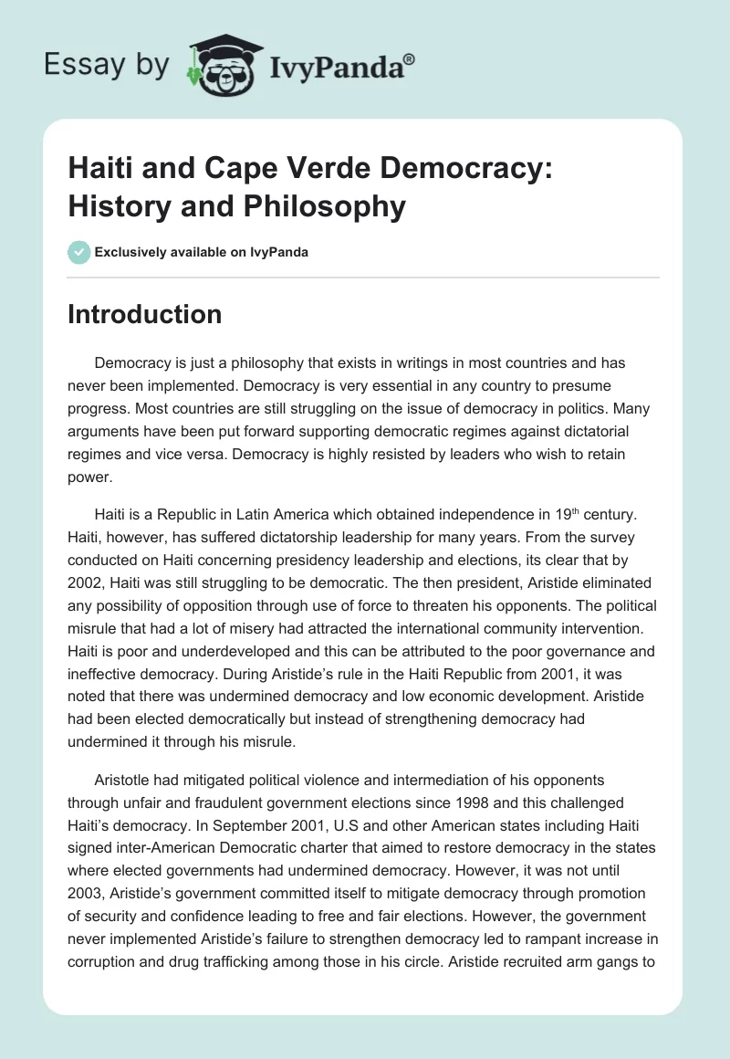 Haiti and Cape Verde Democracy: History and Philosophy. Page 1