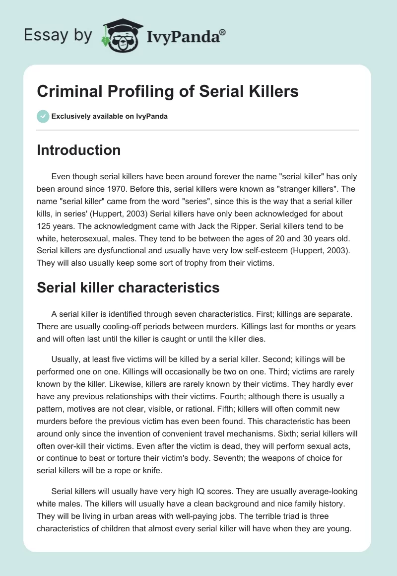 Criminal Profiling of Serial Killers. Page 1