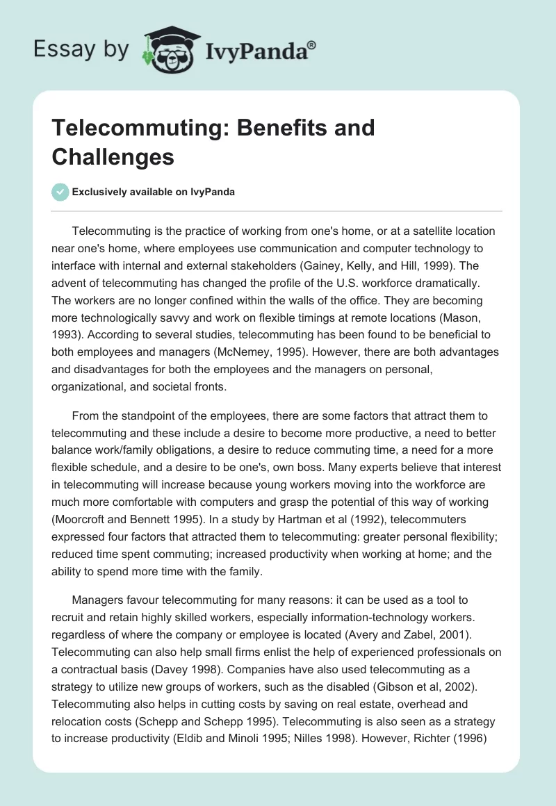 Telecommuting: Benefits and Challenges. Page 1