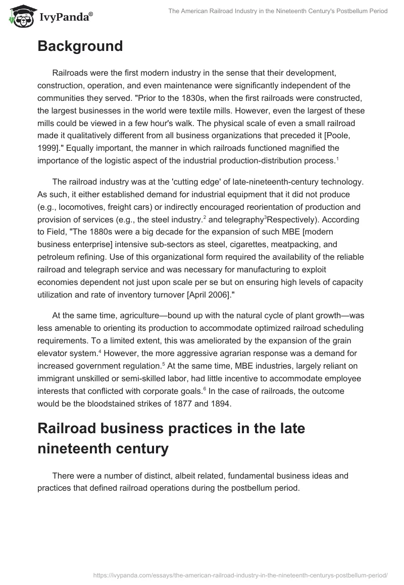 The American Railroad Industry in the Nineteenth Century's Postbellum Period. Page 2