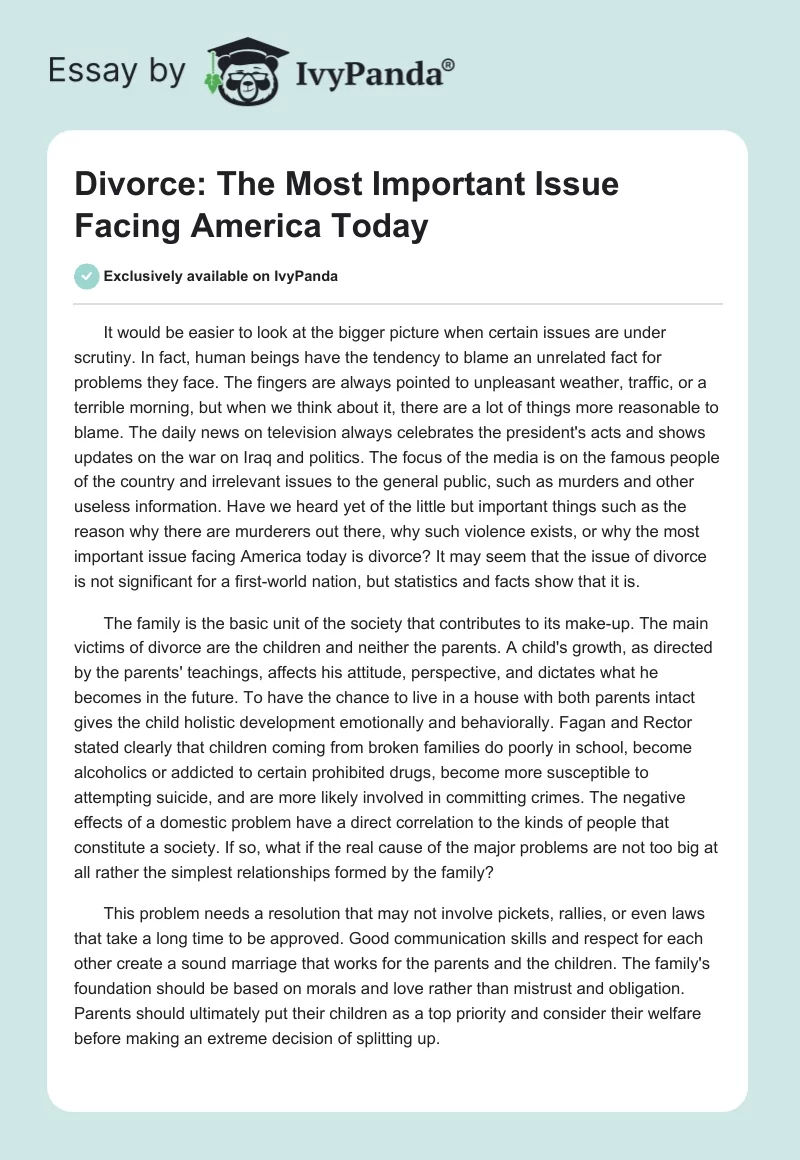 Divorce: The Most Important Issue Facing America Today. Page 1