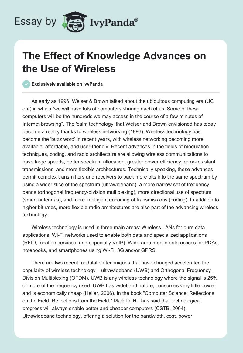 The Effect of Knowledge Advances on the Use of Wireless. Page 1