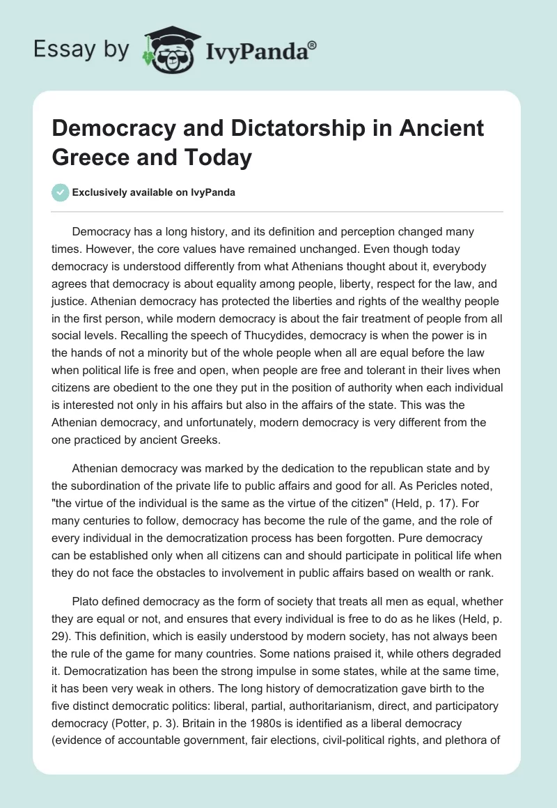 Democracy and Dictatorship in Ancient Greece and Today. Page 1