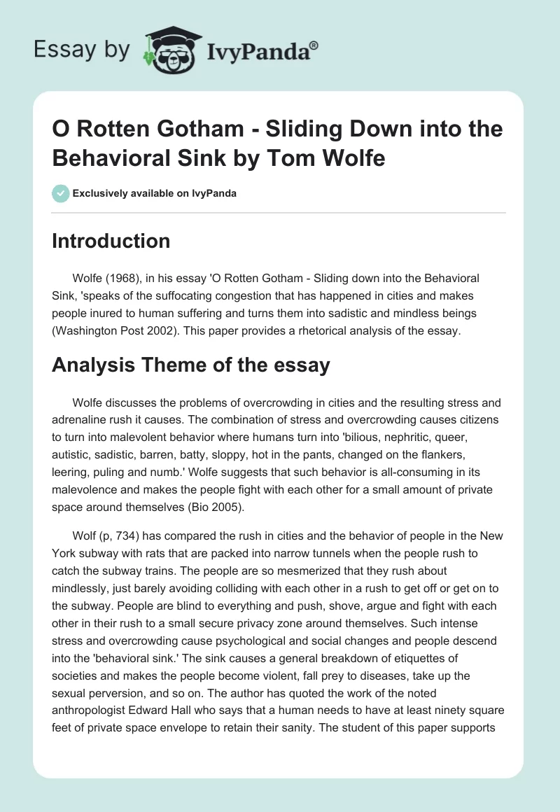 "O Rotten Gotham - Sliding Down into the Behavioral Sink" by Tom Wolfe. Page 1