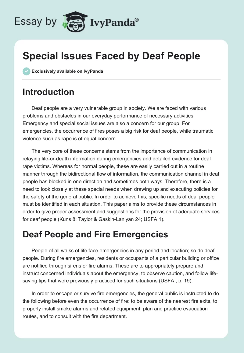 Special Issues Faced by Deaf People. Page 1