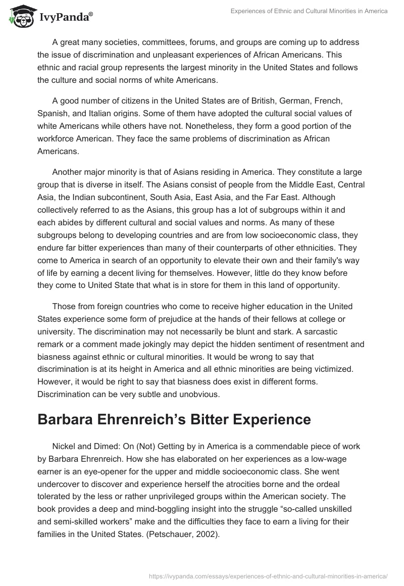 Experiences of Ethnic and Cultural Minorities in America. Page 2