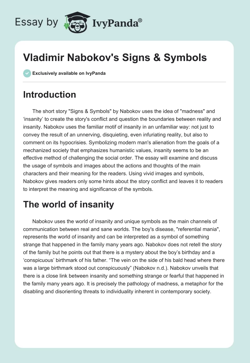 Vladimir Nabokov's "Signs & Symbols". Page 1