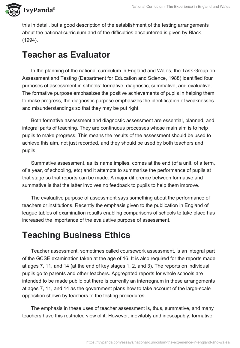 National Curriculum: The Experience in England and Wales. Page 2