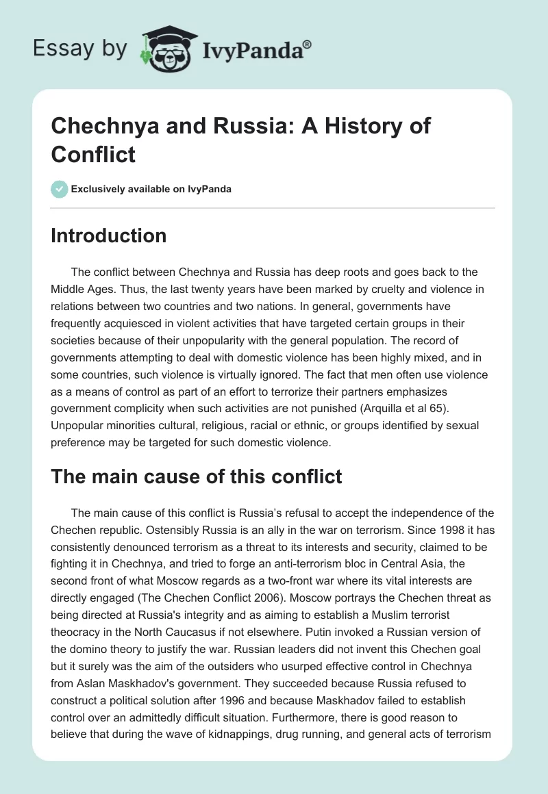 Chechnya and Russia: A History of Conflict. Page 1
